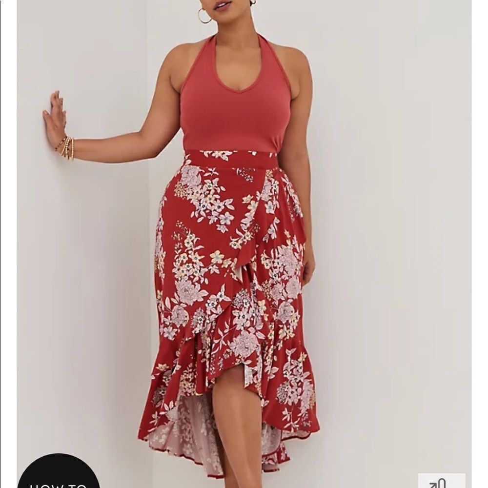 Torrid Floral Hi-Lo Ruffle Maxi Boho Skirt Cottage Core Feminine Contemporary